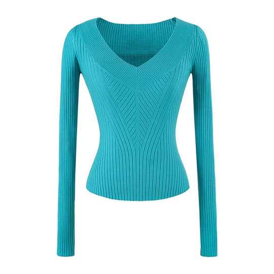 Damen Taillierter Rippstrick-Pullover mit V-Ausschnitt und formgebender Struktur Nord Taschen