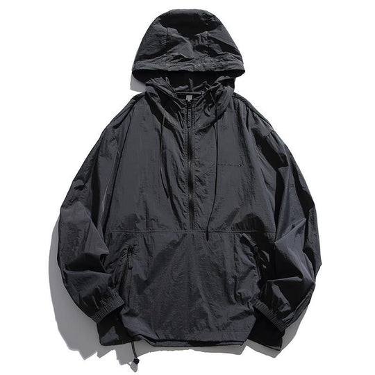 Unisex Leichter Ripstop-Hoodie-Anorak mit Halbreißverschluss, Kordelzug & Reißverschlusstaschen Nord Taschen