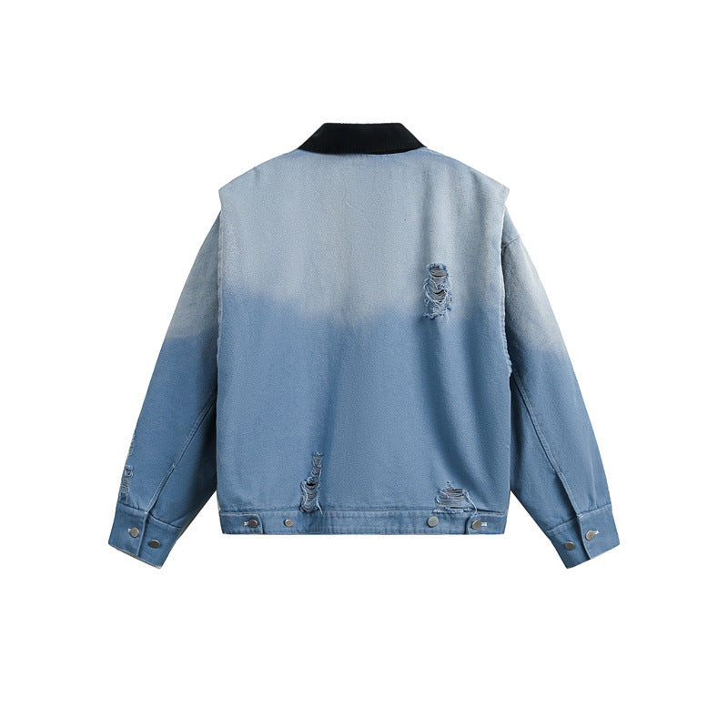 Herren Gekürzte Denim‑Blousonjacke im Used‑Look mit Cordkragen und Distressed‑Details Nord Taschen
