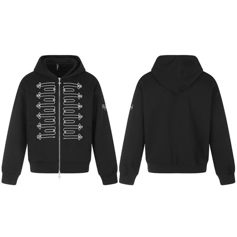Unisex Zip-Kapuzenjacke im Military-Stil mit Zierkordeln und Metallknöpfen Nord Taschen