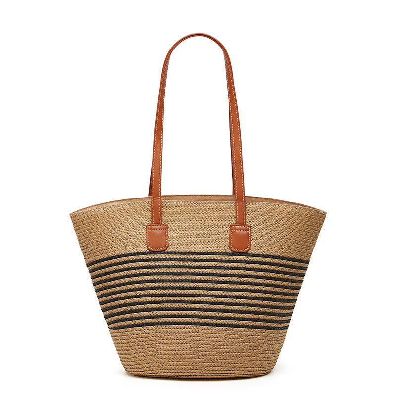 Damen Strandschultertasche mit gestreiftem Design und robusten Kunstledergriffen Nord Taschen