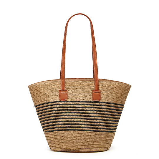 Damen Strandschultertasche mit gestreiftem Design und robusten Kunstledergriffen Nord Taschen