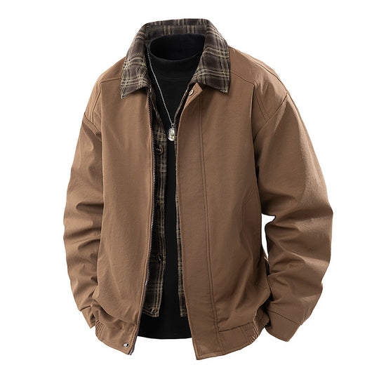 Herren Lässige Layering-Übergangsjacke mit karierter Innenlage und Reißverschluss Nord Taschen