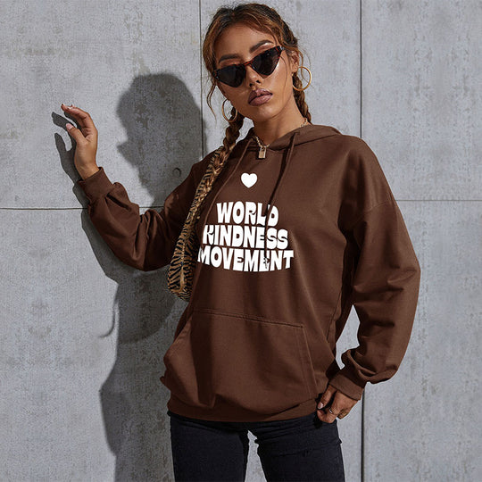 Damen Lässiger Oversize-Kapuzenpullover mit Statement-Print, Kängurutasche und Rippbündchen Nord Taschen