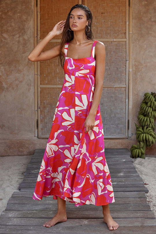 Damen Maxikleid im lNord Taschenhaften floralen Design mit spielerischem Schnitt Nord Taschen