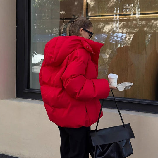 Damen Kurz geschnittene Stepp-Winterjacke mit hoher Kragenkapuze und wattierter Thermofütterung Nord Taschen