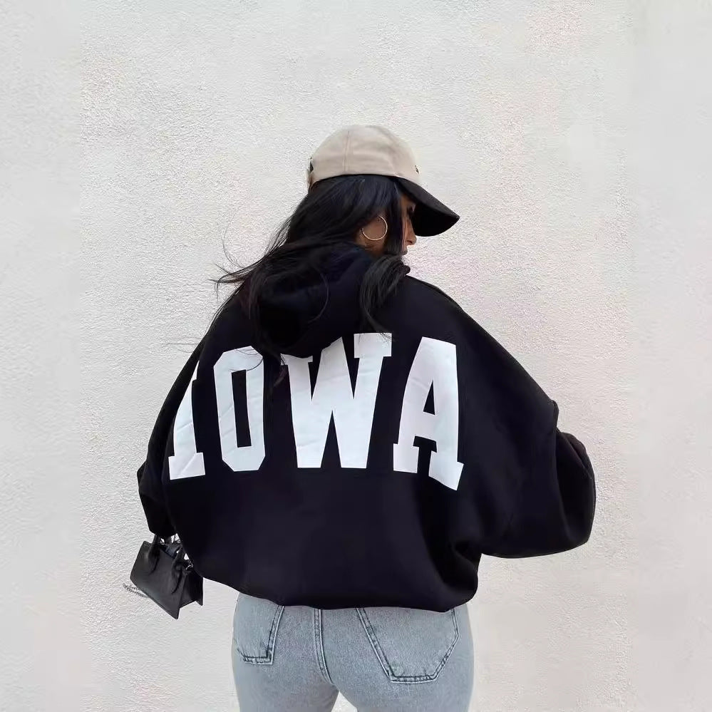 Damen Oversized Cropped Hoodie mit großem Lettering, Kapuze und relaxed Fit Nord Taschen