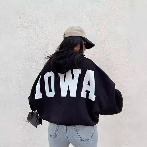 Damen Oversized Cropped Hoodie mit großem Lettering, Kapuze und relaxed Fit Nord Taschen