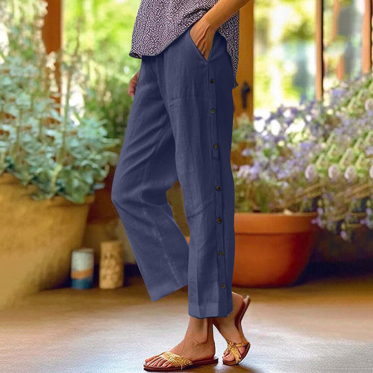 Damen Leichte Relaxed-Hose mit seitlicher Knopfleiste und Eingrifftaschen Nord Taschen