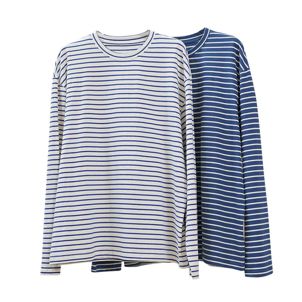 Damen Oversized Streifen-Longsleeve aus Baumwolljersey mit Rundhalsausschnitt Nord Taschen