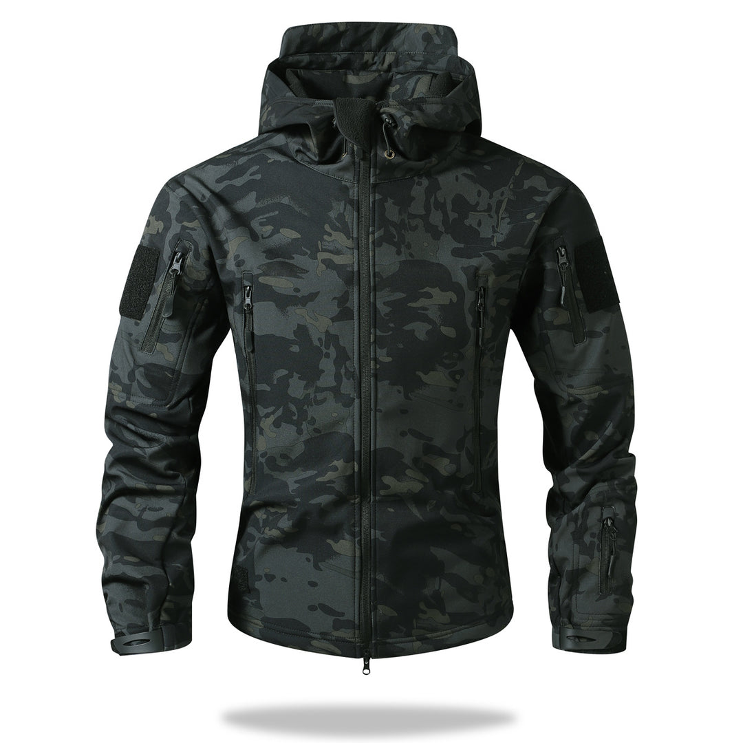 Herren Taktische Softshell-Jacke mit Kapuze, Camouflage-Print und Multifunktions-Taschen Nord Taschen