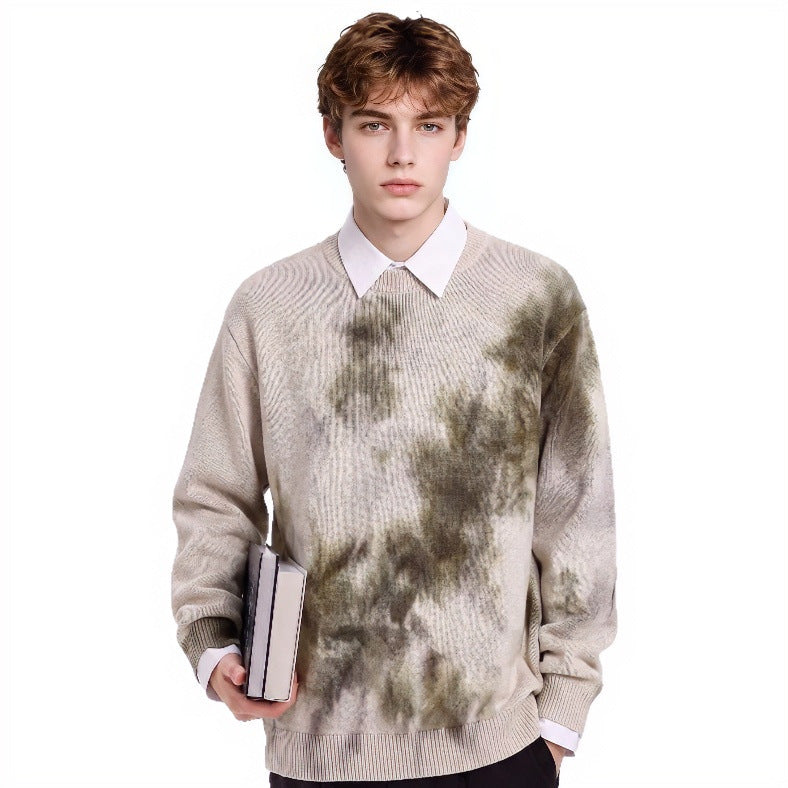 Herren Oversize-Strickpullover mit Batikoptik, Rundhalsausschnitt und Rippbündchen Nord Taschen