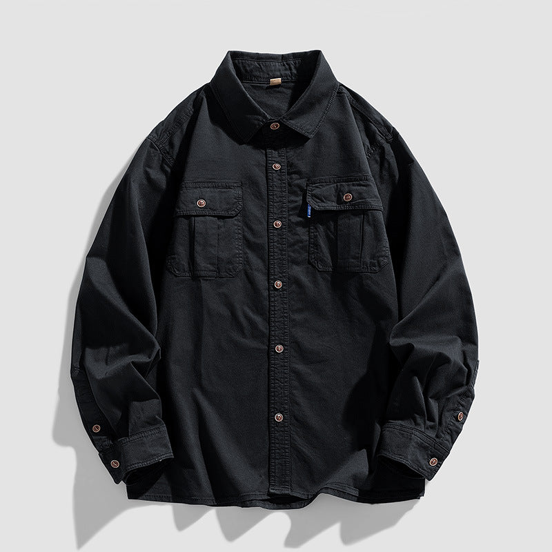 Herren Overshirt aus robustem Baumwoll-Twill mit Pattentaschen und durchgehender Knopfleiste Nord Taschen