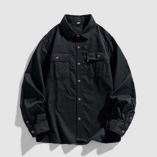 Herren Overshirt aus robustem Baumwoll-Twill mit Pattentaschen und durchgehender Knopfleiste Nord Taschen