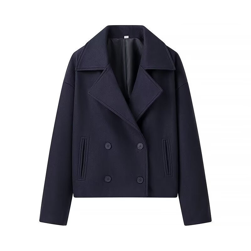 Damen Kurzer Zweireihiger Boxy-Peacoat aus Wollmix mit weitem Revers Nord Taschen
