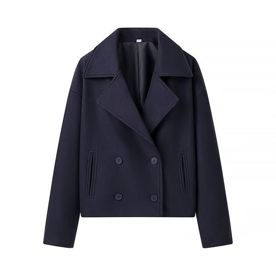 Damen Kurzer Zweireihiger Boxy-Peacoat aus Wollmix mit weitem Revers Nord Taschen