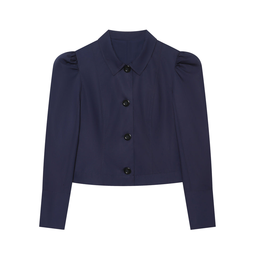 Damen Cropped‑Blousonjacke mit Puffärmeln, Hemdkragen und taillierter Silhouette Nord Taschen