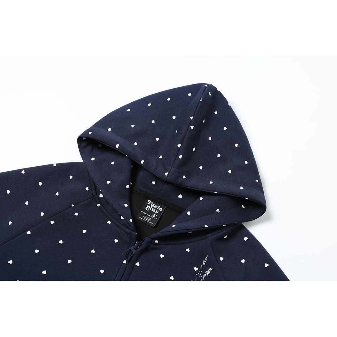 Damen Zip‑Hoodie im Herz-Allover mit Notenschlüssel‑Print und Kängurutaschen Nord Taschen