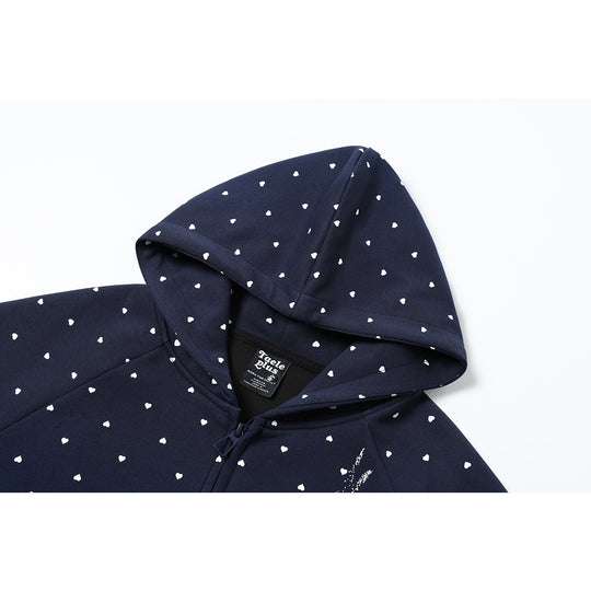 Damen Zip‑Hoodie im Herz-Allover mit Notenschlüssel‑Print und Kängurutaschen Nord Taschen