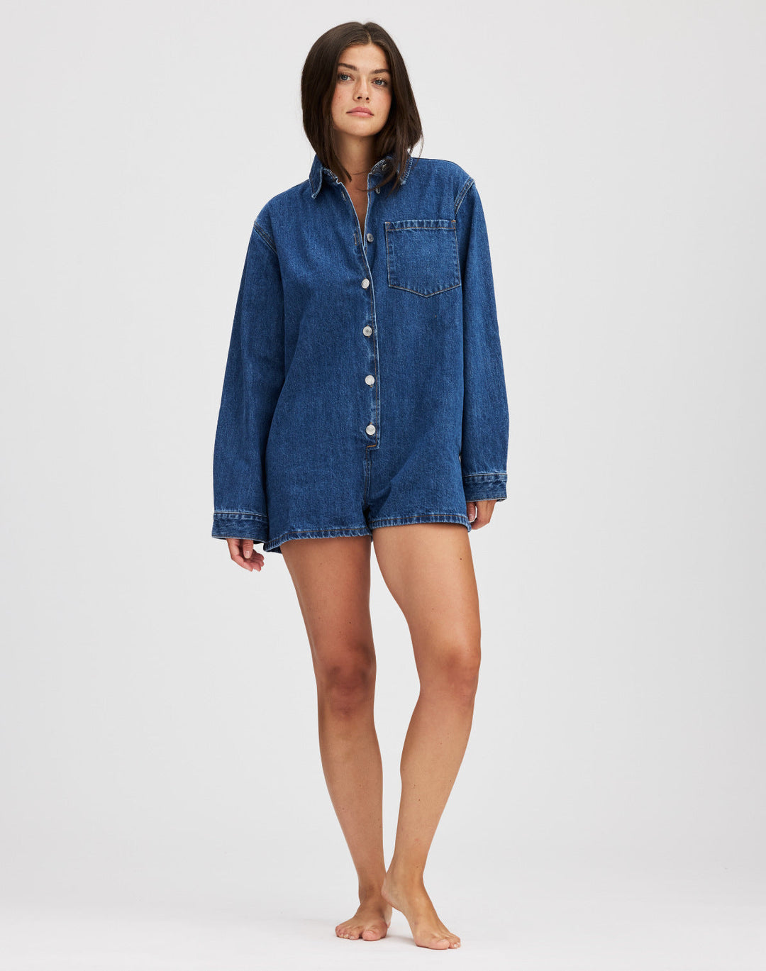 Damen Jeans-Overall mit Kurzarm und praktischen Taschen