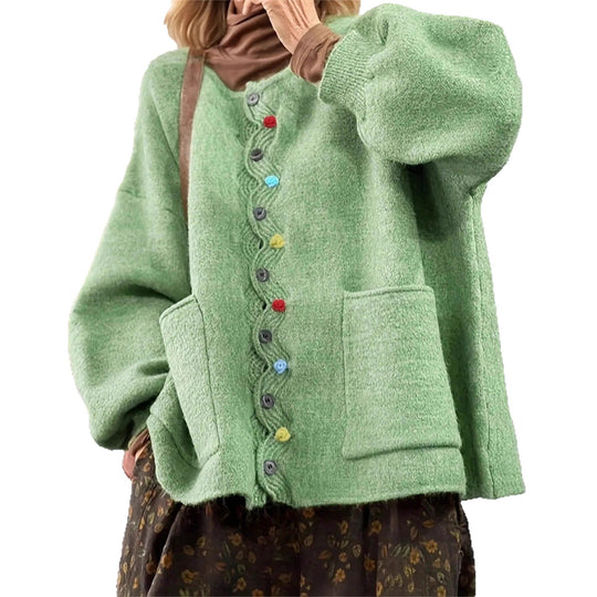 Damen Modischer Strickcardigan mit bunten Knöpfen Nord Taschen