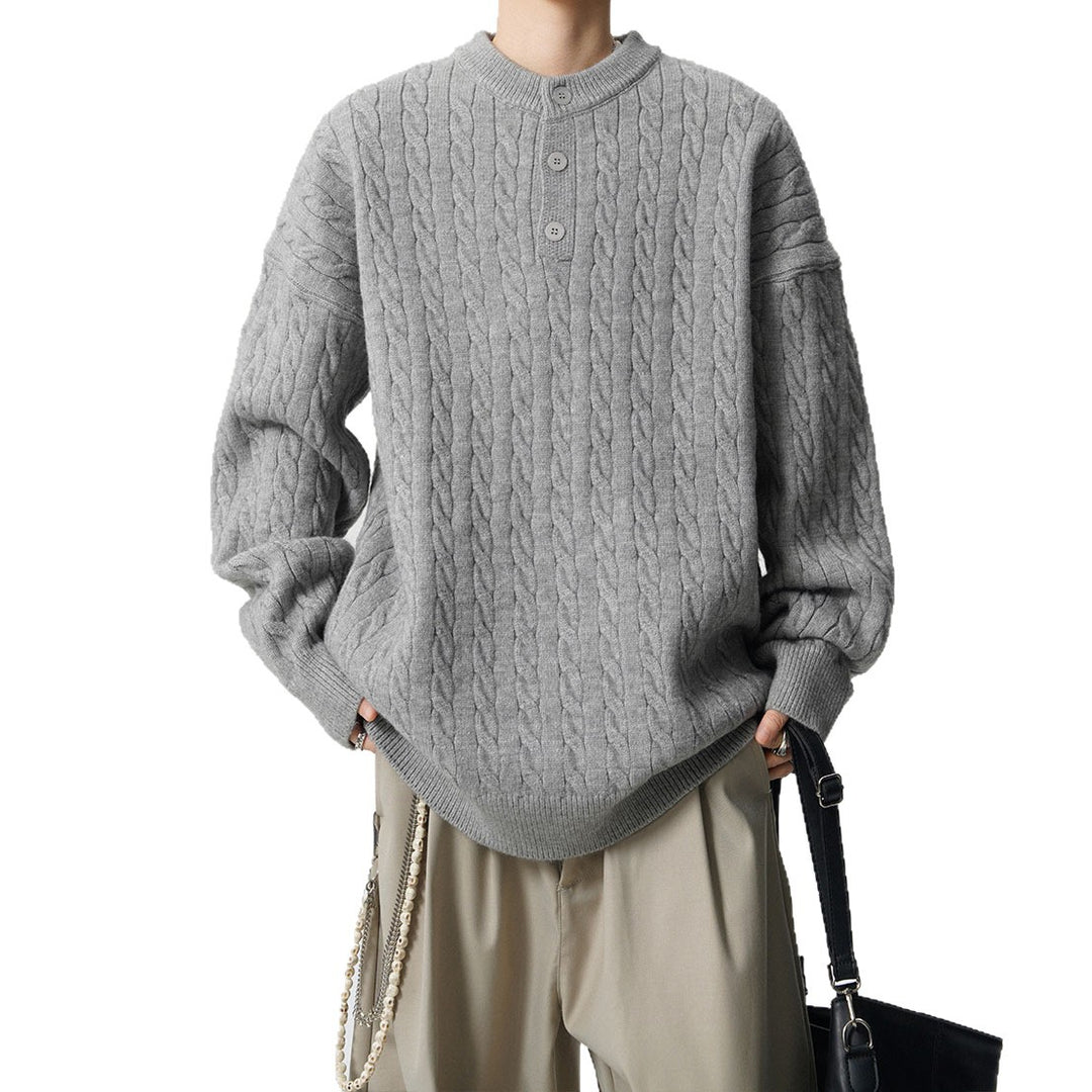 Herren Grobstrickpullover mit Knopfleiste Nord Taschen
