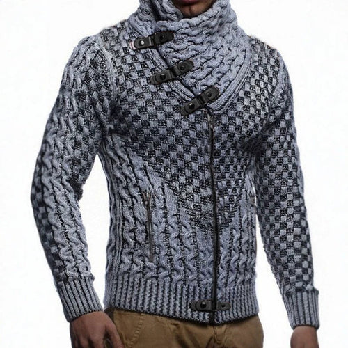 Herren Grobstrick-Cardigan mit asymmetrischem Wickelkragen und Reißverschluss Nord Taschen