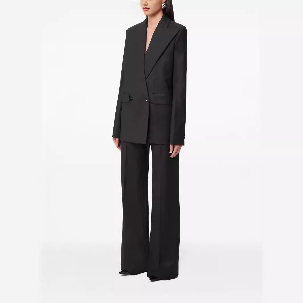 Damen Oversize Nadelstreifen Zweiteiliger Tailoring-Anzug mit weitem High‑Waist‑Hosenbein Nord Taschen