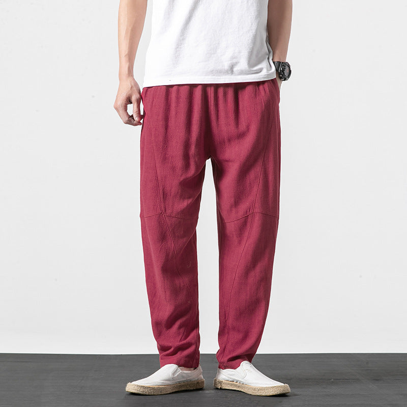 Herren Weiche Leinenmix-Loungehose mit tiefem Schritt, elastischem Bund und taillierter Beinverjüngung Nord Taschen