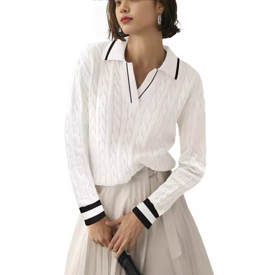 Damen Poloshirt mit Strickmuster und kontrastierenden Akzenten