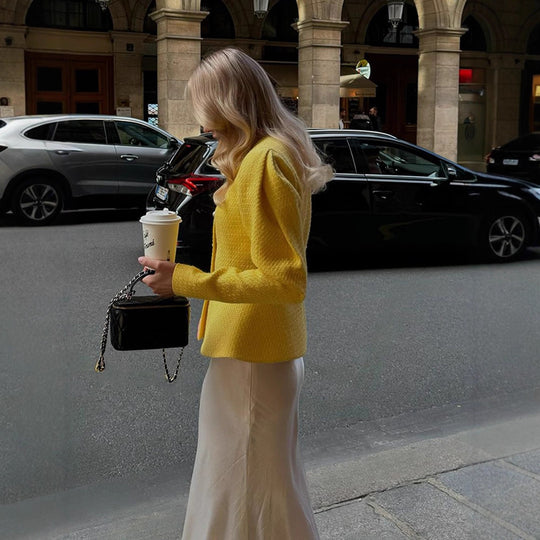 Damen Taillierter Bouclé-Peplum-Blazer mit Zierknöpfen Nord Taschen
