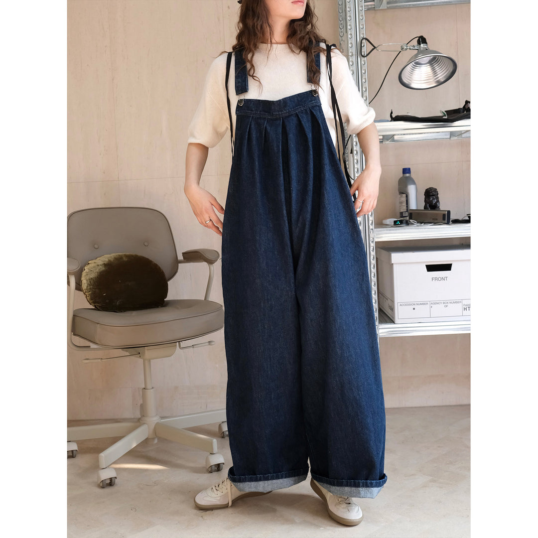 Damen Weite Denim-Latzhose im Baggy‑Stil mit verstellbaren Trägern und großen Seitentaschen Nord Taschen