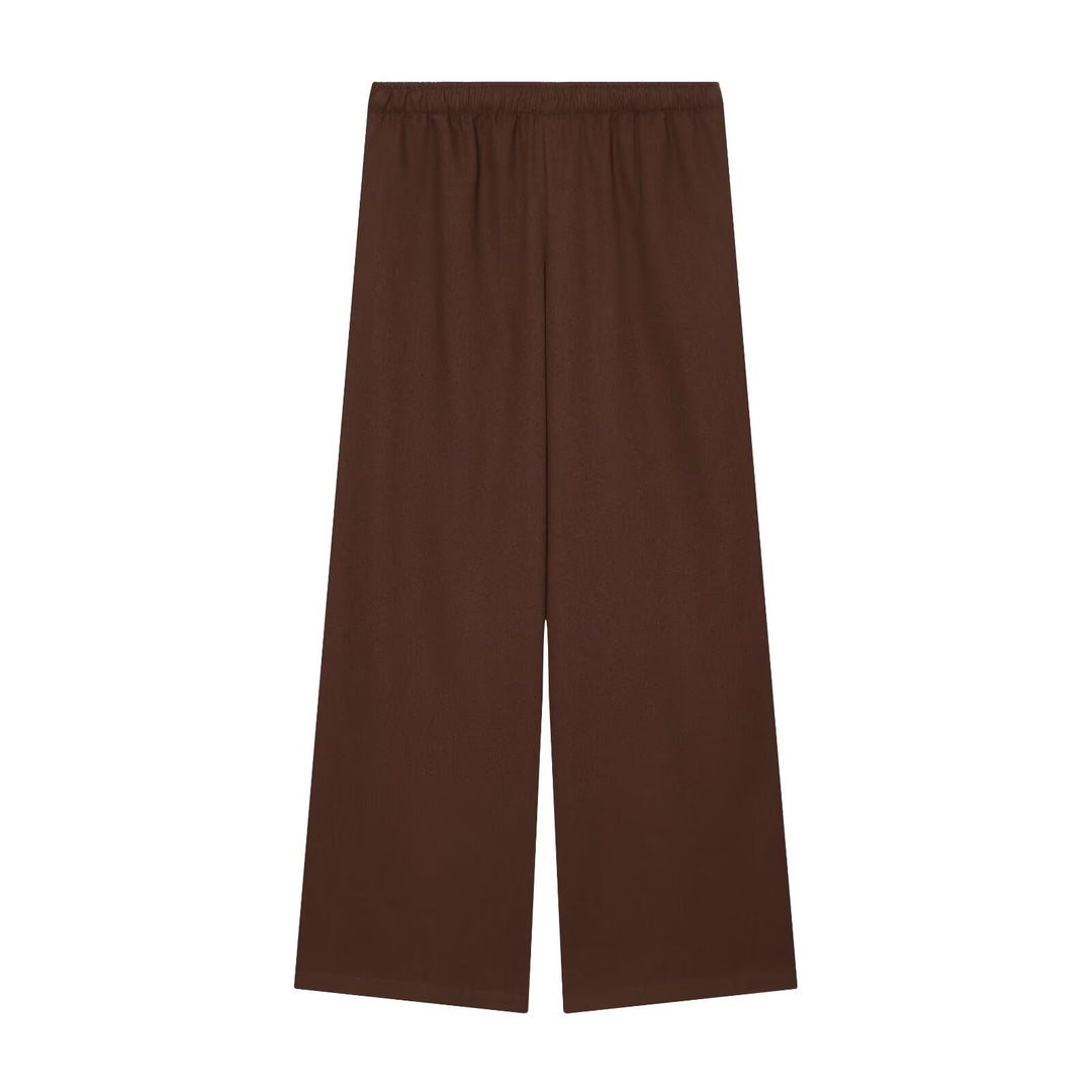 Damen Weite Palazzo-Hose mit elastischem Bund und fließendem Leinenmix Nord Taschen