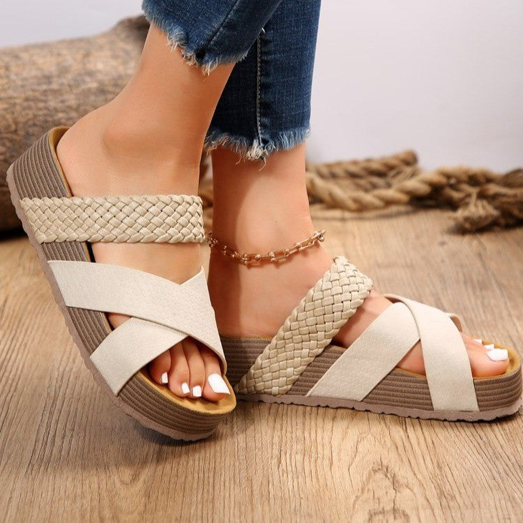 Damen bequeme Plattform-Sandalen mit geflochtenem Riemchendesign und rutschfester Sohle