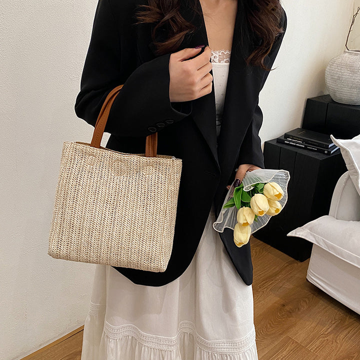 Damen elegante Basttasche mit handgefertigten Details Nord Taschen