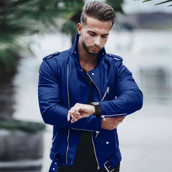 Herren stylische Bikerjacke aus Kunstleder mit asymmetrischem Reißverschluss und tailliertem Schnitt Nord Taschen