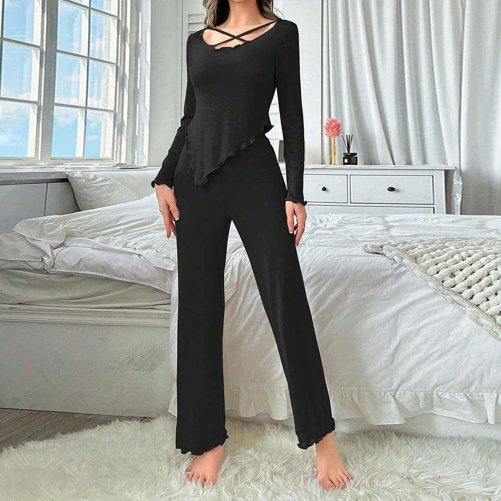 Damen lässiges Lounge-Set mit asymmetrischem Zipfeloberteil, gekreuztem Ausschnitt und weitem Bein Nord Taschen