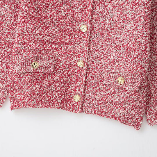 Damen Bouclé-Strickcardigan mit Perlmuttknöpfen und aufgesetzten Taschen Nord Taschen