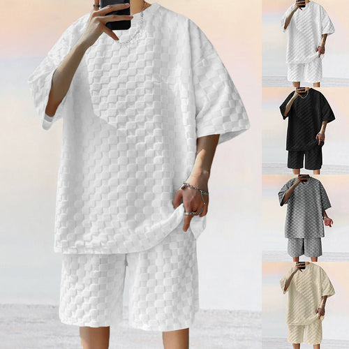 Herren lässiges Set aus strukturiertem Oberteil und Shorts