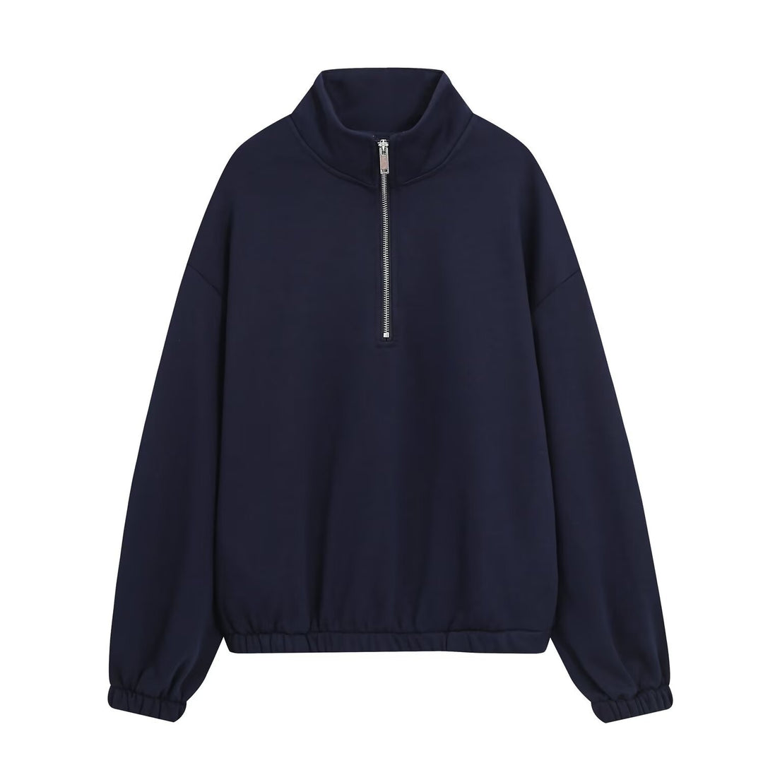 Damen Oversize Pullover mit Halbzip‑Stehkragen, elastischem Saum und überschnittenen Ärmeln Nord Taschen