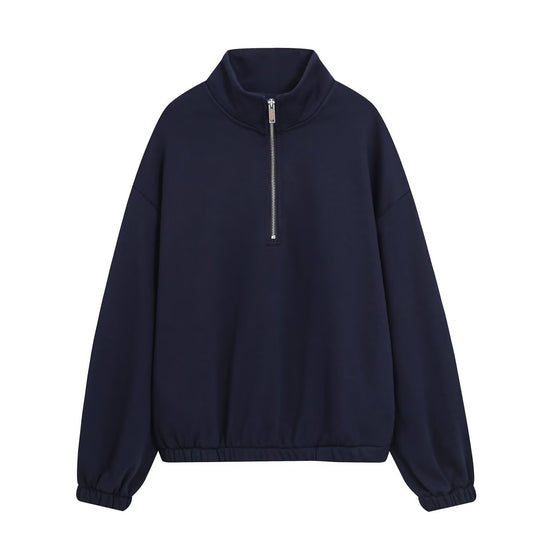 Damen Oversize Pullover mit Halbzip‑Stehkragen, elastischem Saum und überschnittenen Ärmeln Nord Taschen