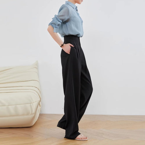 Damen Elegante und lässige High-Waist Stoffhose Nord Taschen