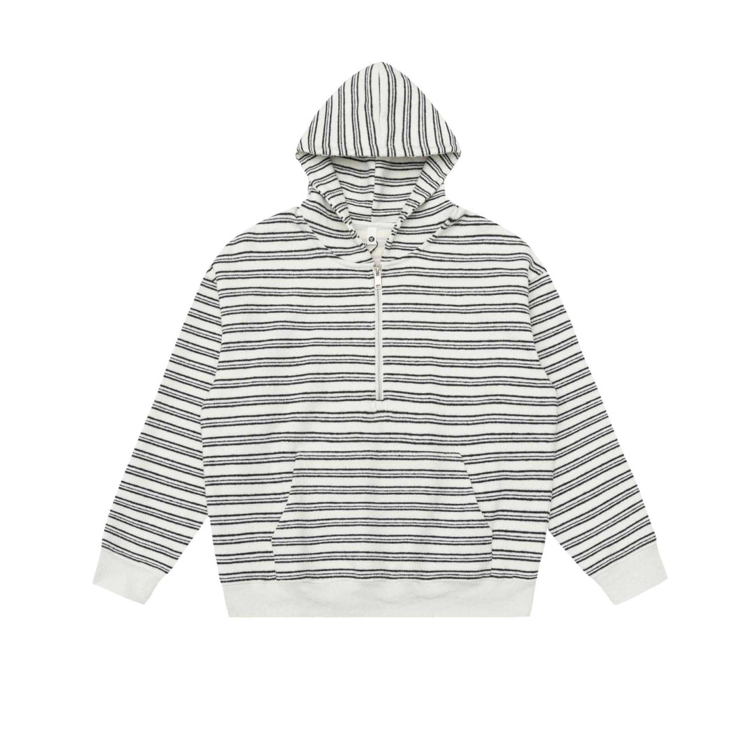 Unisex Gestreiftes Kapuzensweatshirt mit halbem Reißverschluss und Kängurutasche Nord Taschen