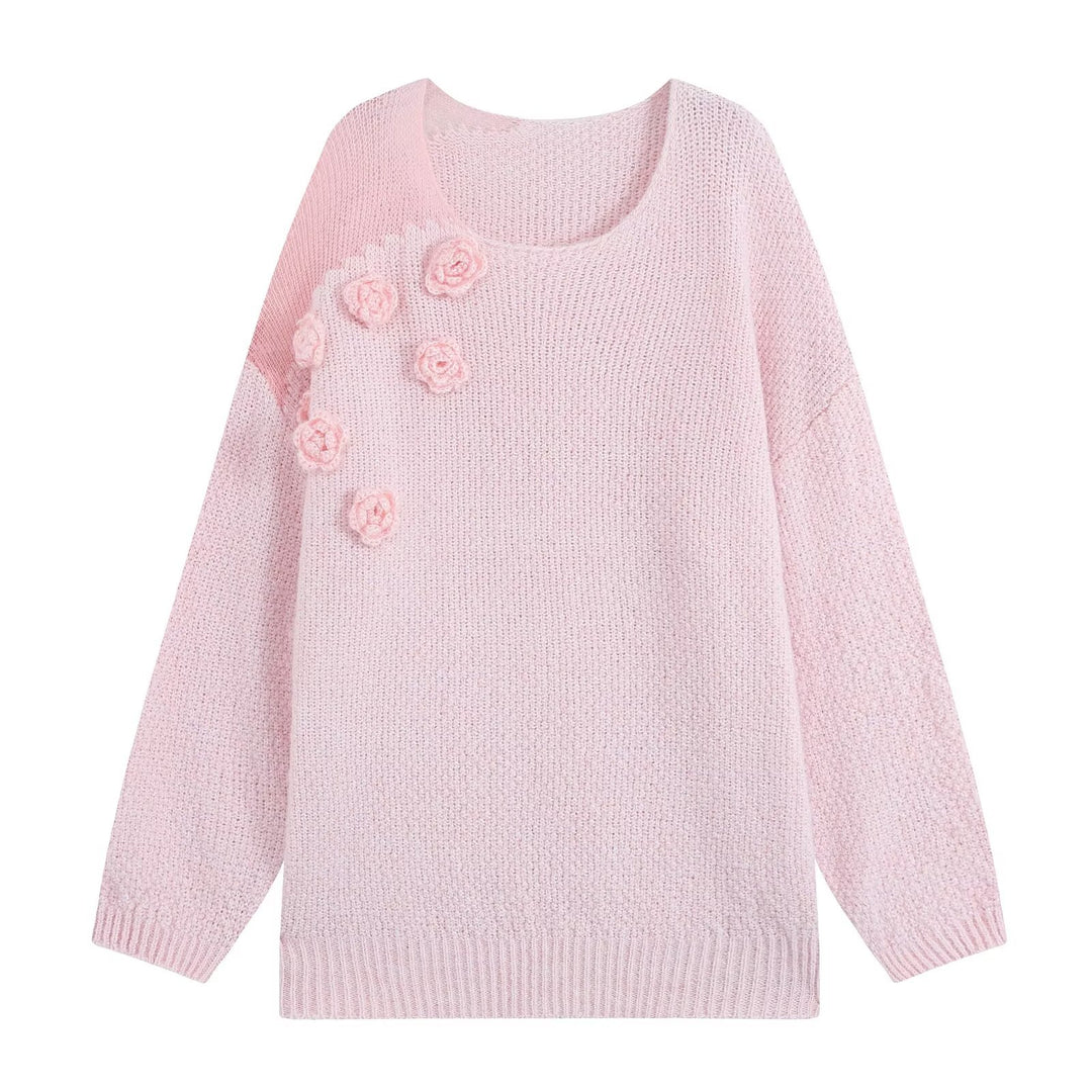 Damen Strickset aus Kuschelpullover mit 3D-Blütenapplikation und A-Linien-Rock Nord Taschen
