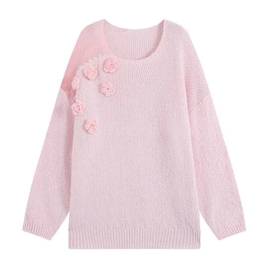 Damen Strickset aus Kuschelpullover mit 3D-Blütenapplikation und A-Linien-Rock Nord Taschen