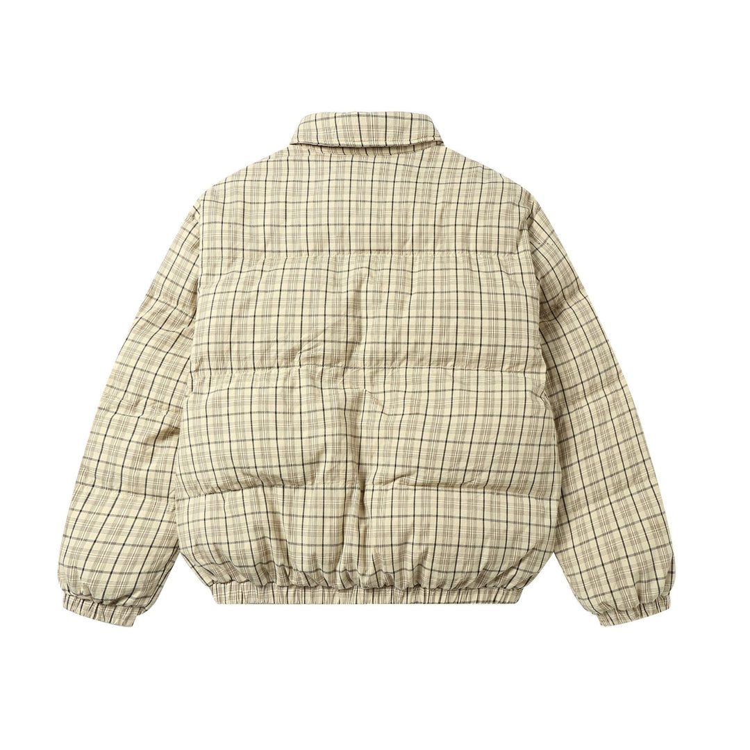 Unisex Kurz geschnittener karierter Steppblouson mit hohem Kragen und elastischem Saum Nord Taschen