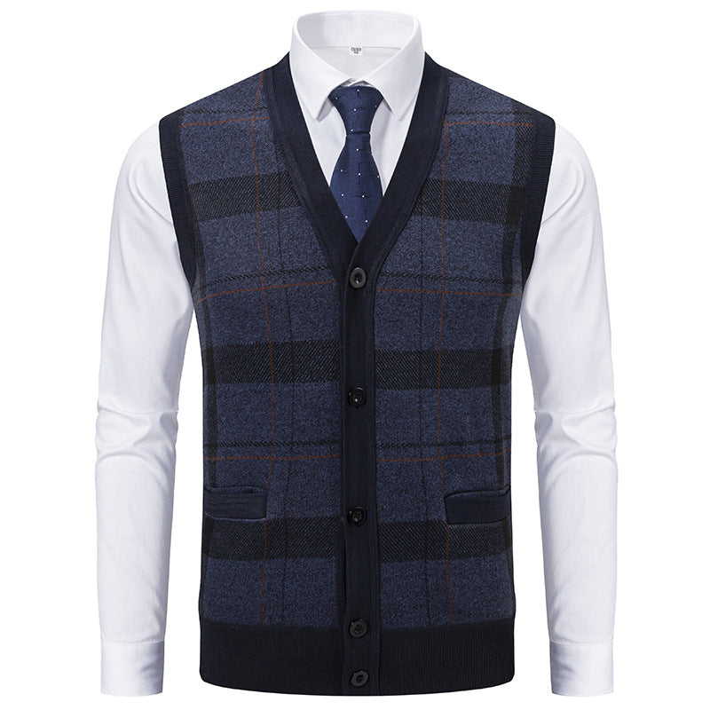 Herren Ärmellose Strickweste mit Rauten‑Muster, V‑Ausschnitt und Knopfleiste Nord Taschen