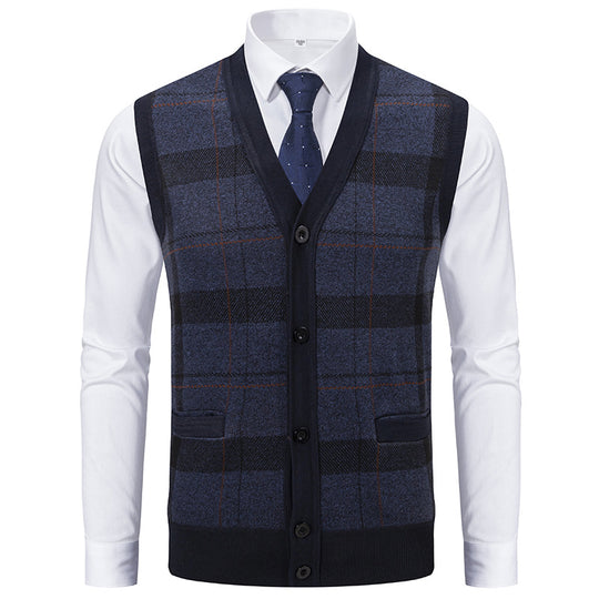 Herren Ärmellose Strickweste mit Rauten‑Muster, V‑Ausschnitt und Knopfleiste Nord Taschen