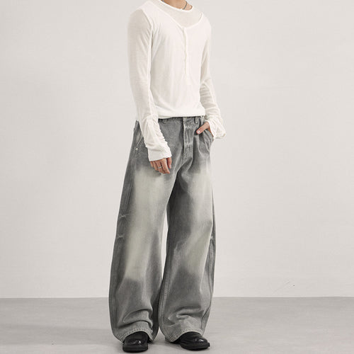 Herren Bodenlange Oversized-Denim-Palazzohose mit verwaschener Fade-Optik und tiefem Schritt Nord Taschen