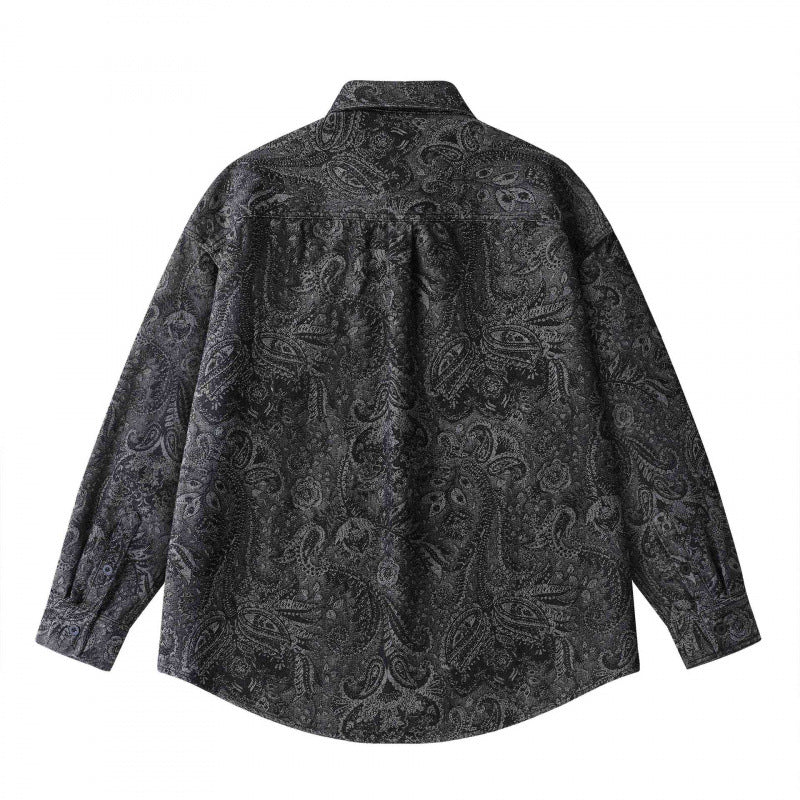 Unisex Oversize Hemdjacke mit Paisley‑Jacquard, durchgehender Knopfleiste und Brusttasche Nord Taschen